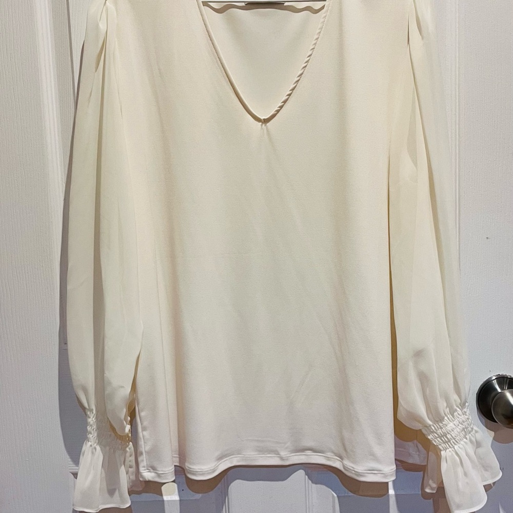 Suzy Shier Cream Blouse with V-Neck